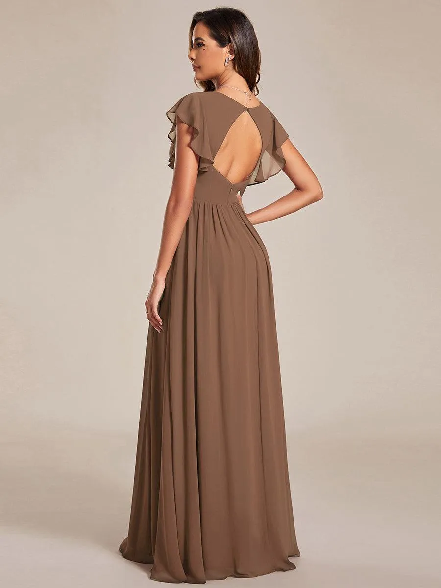 Robe de demoiselle d'honneur personnalisée à manches volantées et dos creux