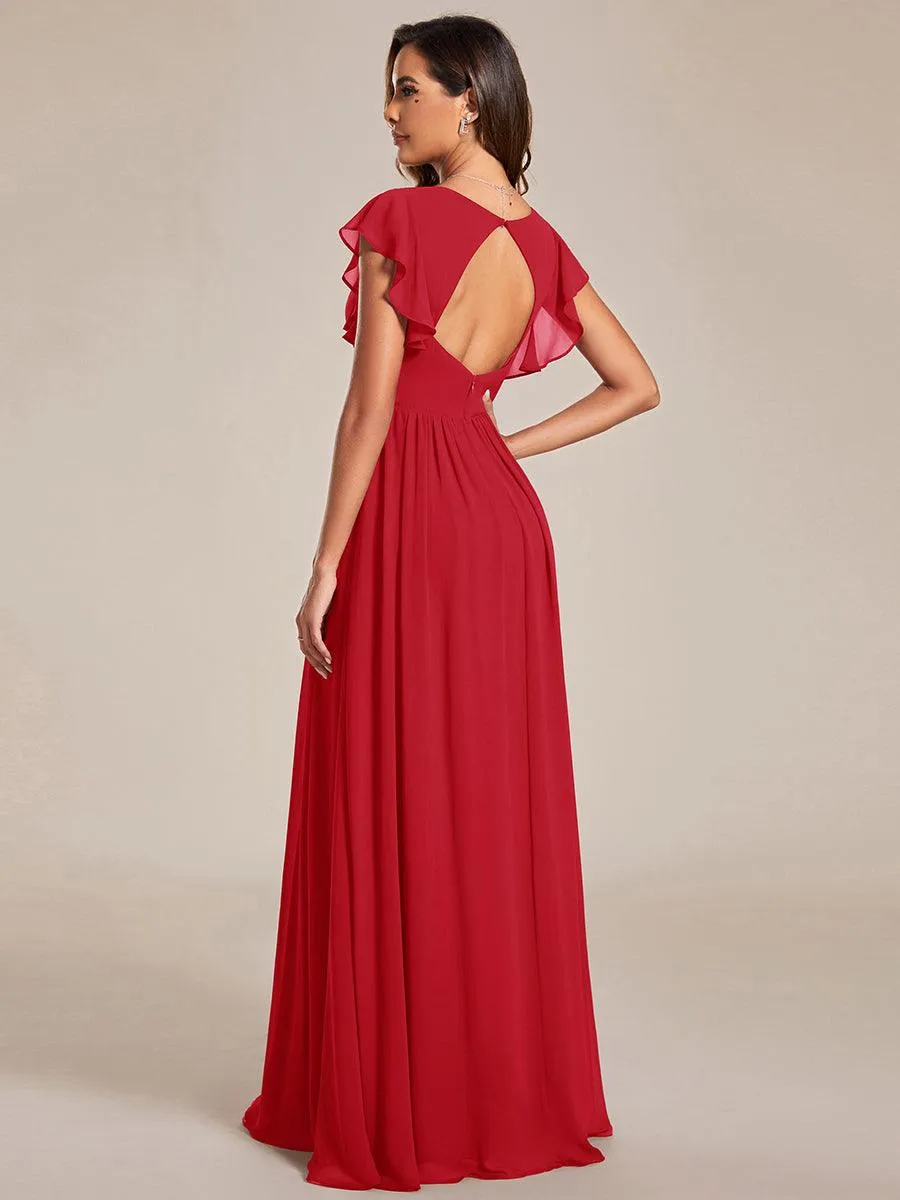 Robe de demoiselle d'honneur personnalisée à manches volantées et dos creux