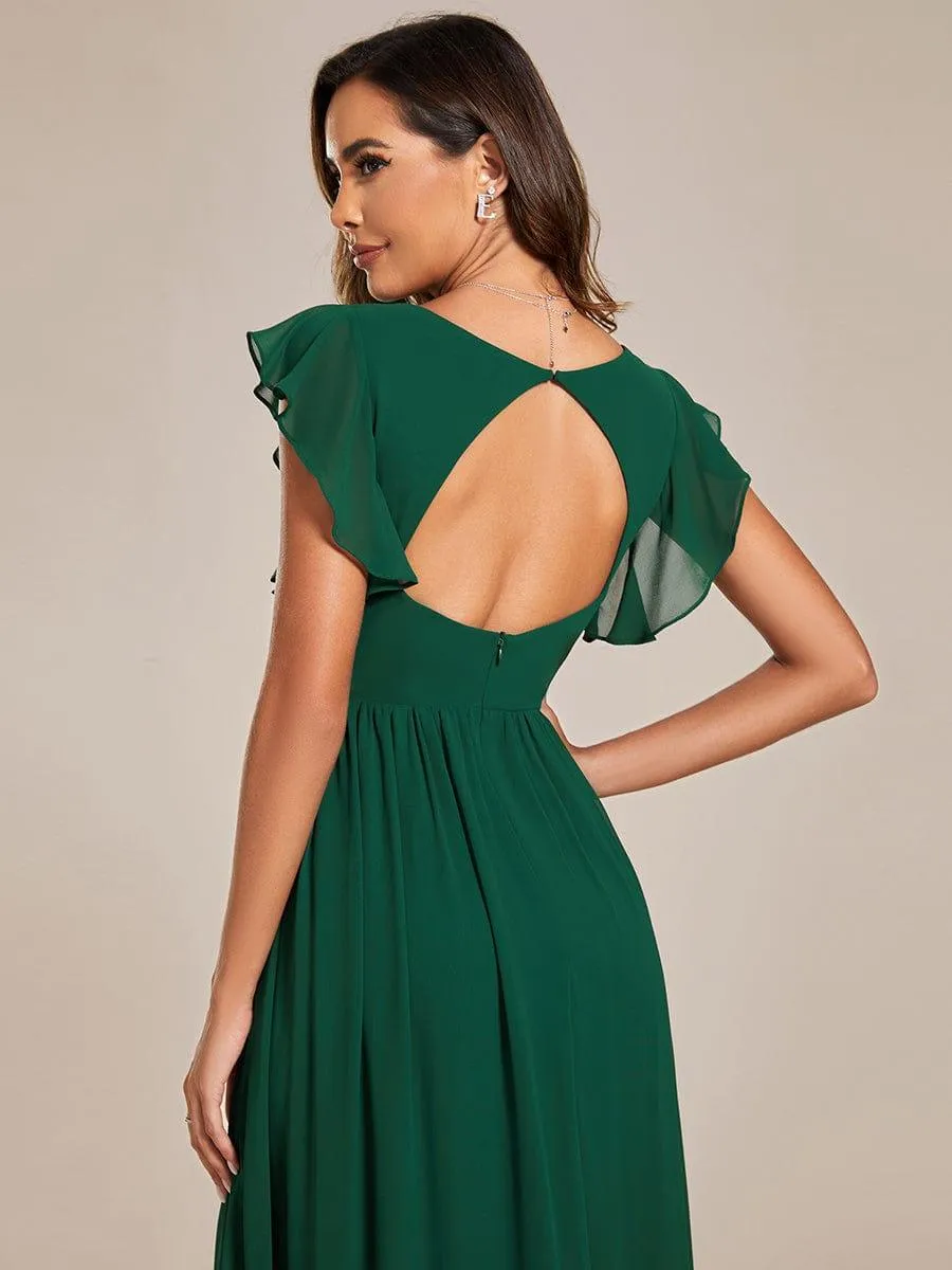 Robe de demoiselle d'honneur personnalisée à manches volantées et dos creux