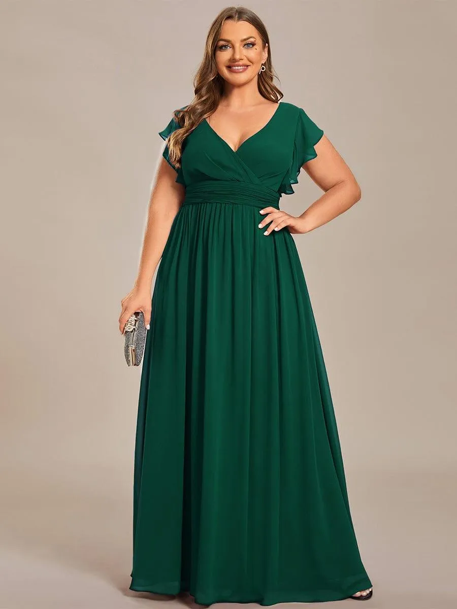Robe de demoiselle d'honneur personnalisée à manches volantées et dos creux