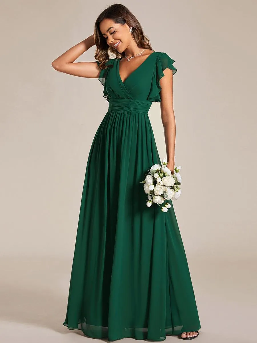 Robe de demoiselle d'honneur personnalisée à manches volantées et dos creux