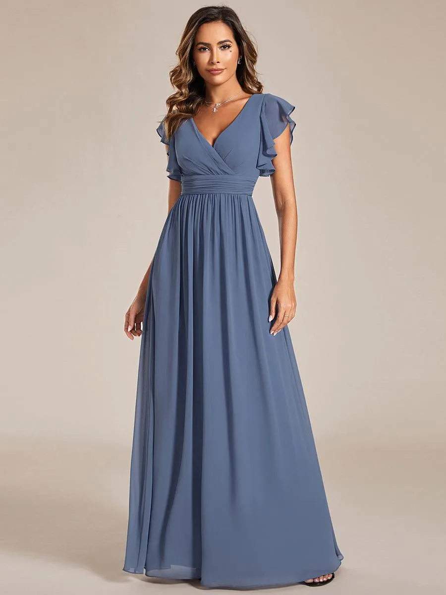 Robe de demoiselle d'honneur personnalisée à manches volantées et dos creux