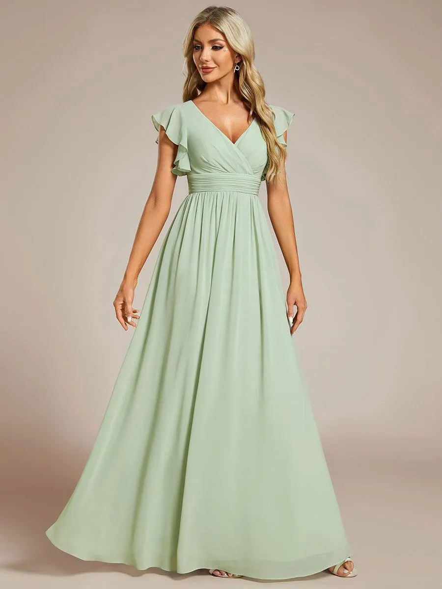 Robe de demoiselle d'honneur personnalisée à manches volantées et dos creux