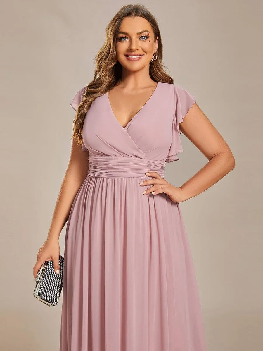 Robe de demoiselle d'honneur personnalisée à manches volantées et dos creux