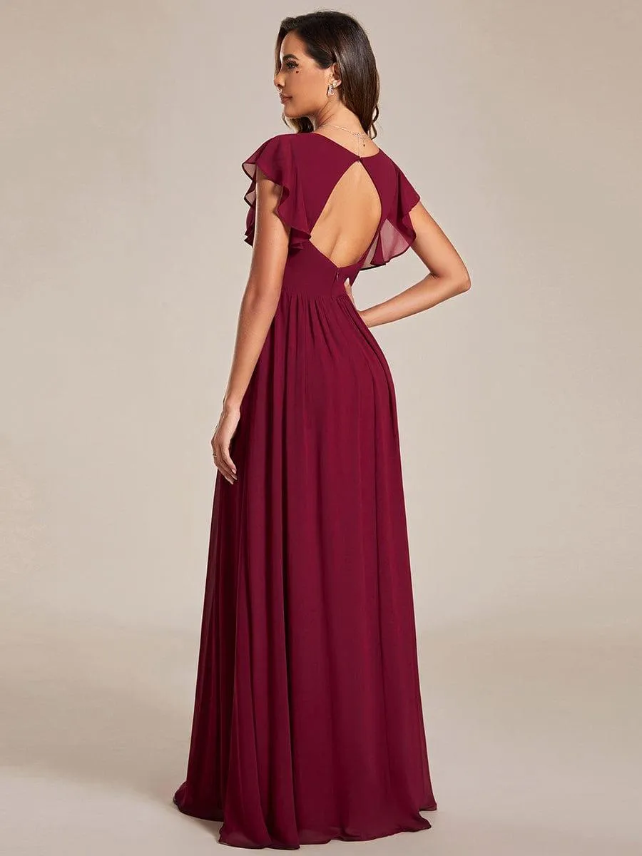 Robe de demoiselle d'honneur personnalisée à manches volantées et dos creux