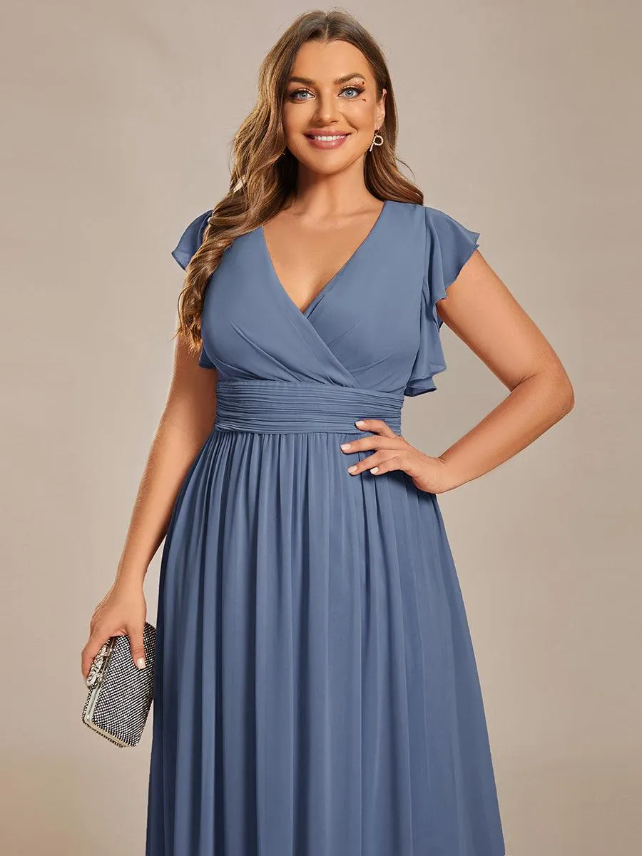 Robe de demoiselle d'honneur personnalisée à manches volantées et dos creux