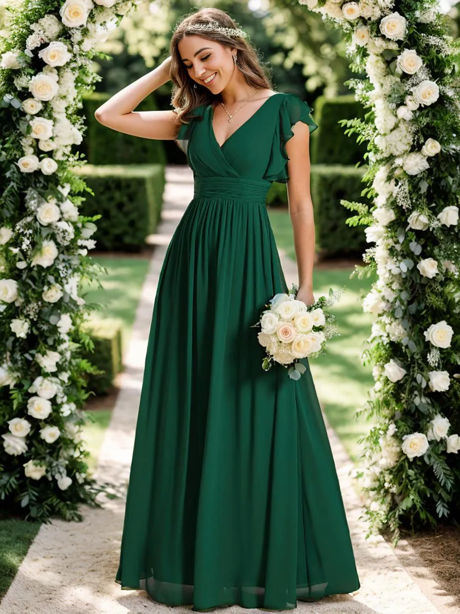 Robe de demoiselle d'honneur personnalisée à manches volantées et dos creux