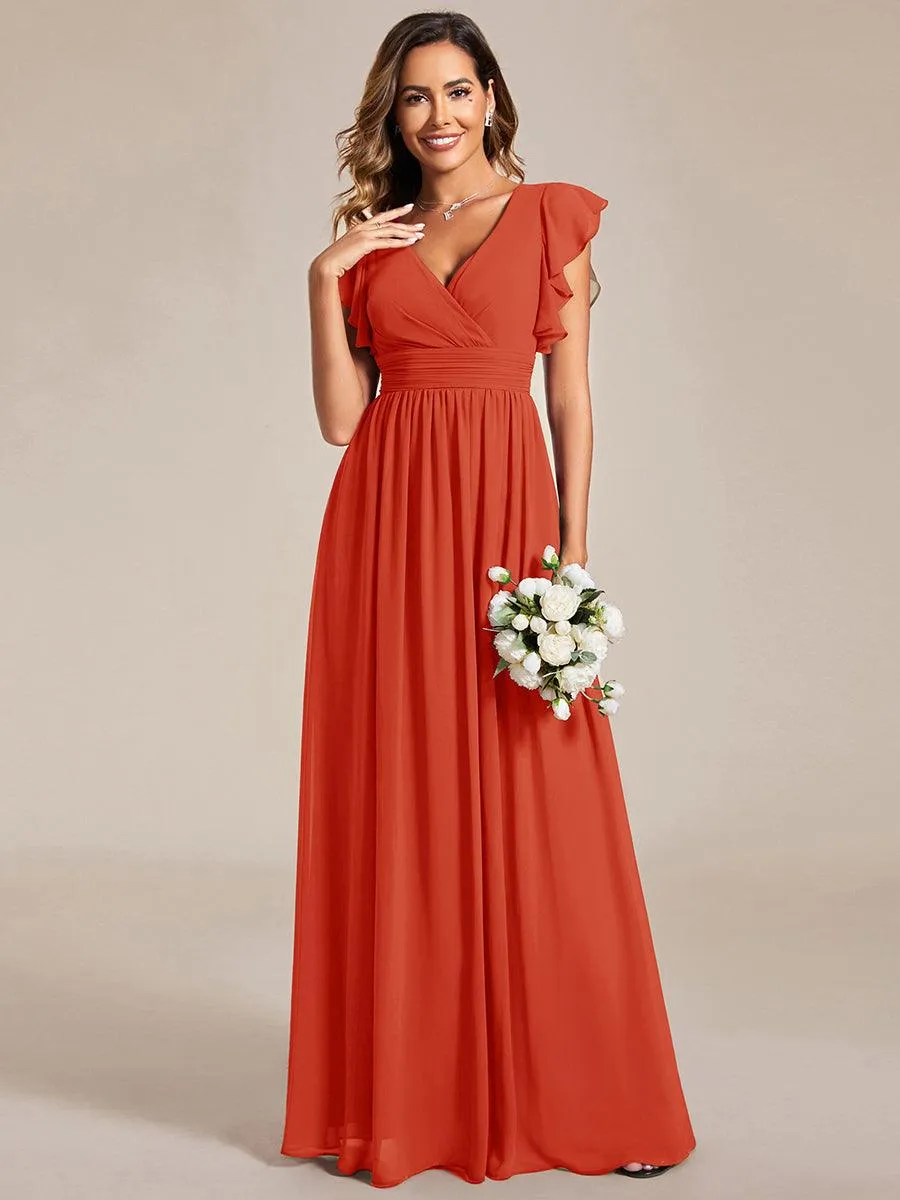 Robe de demoiselle d'honneur personnalisée à manches volantées et dos creux