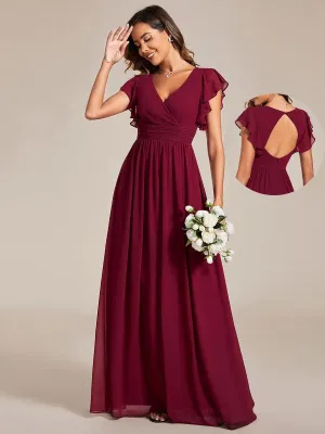 Robe de demoiselle d'honneur personnalisée à manches volantées et dos creux