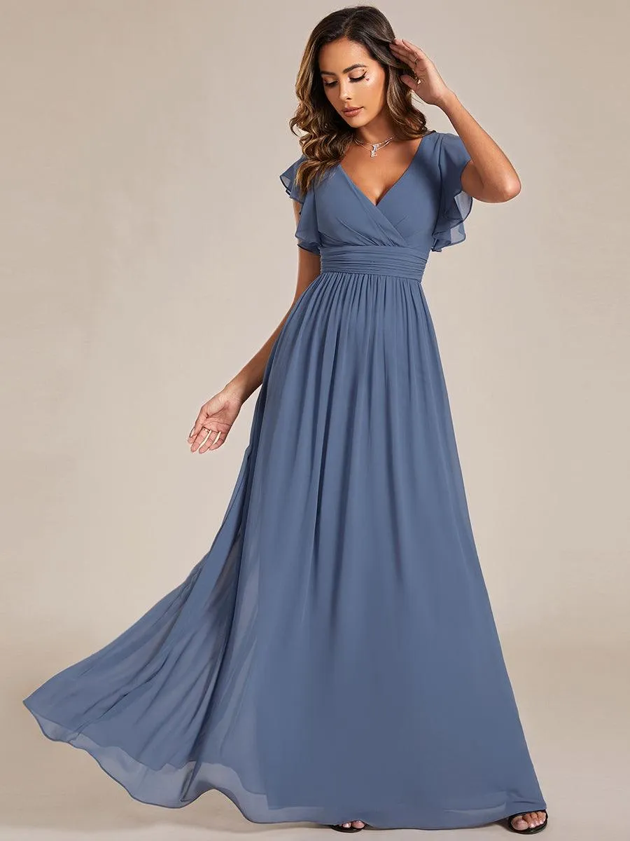 Robe de demoiselle d'honneur personnalisée à manches volantées et dos creux