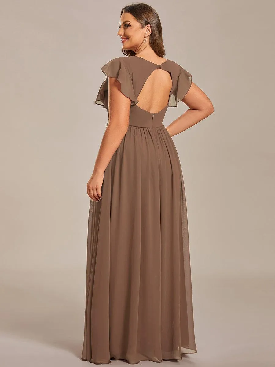 Robe de demoiselle d'honneur personnalisée à manches volantées et dos creux
