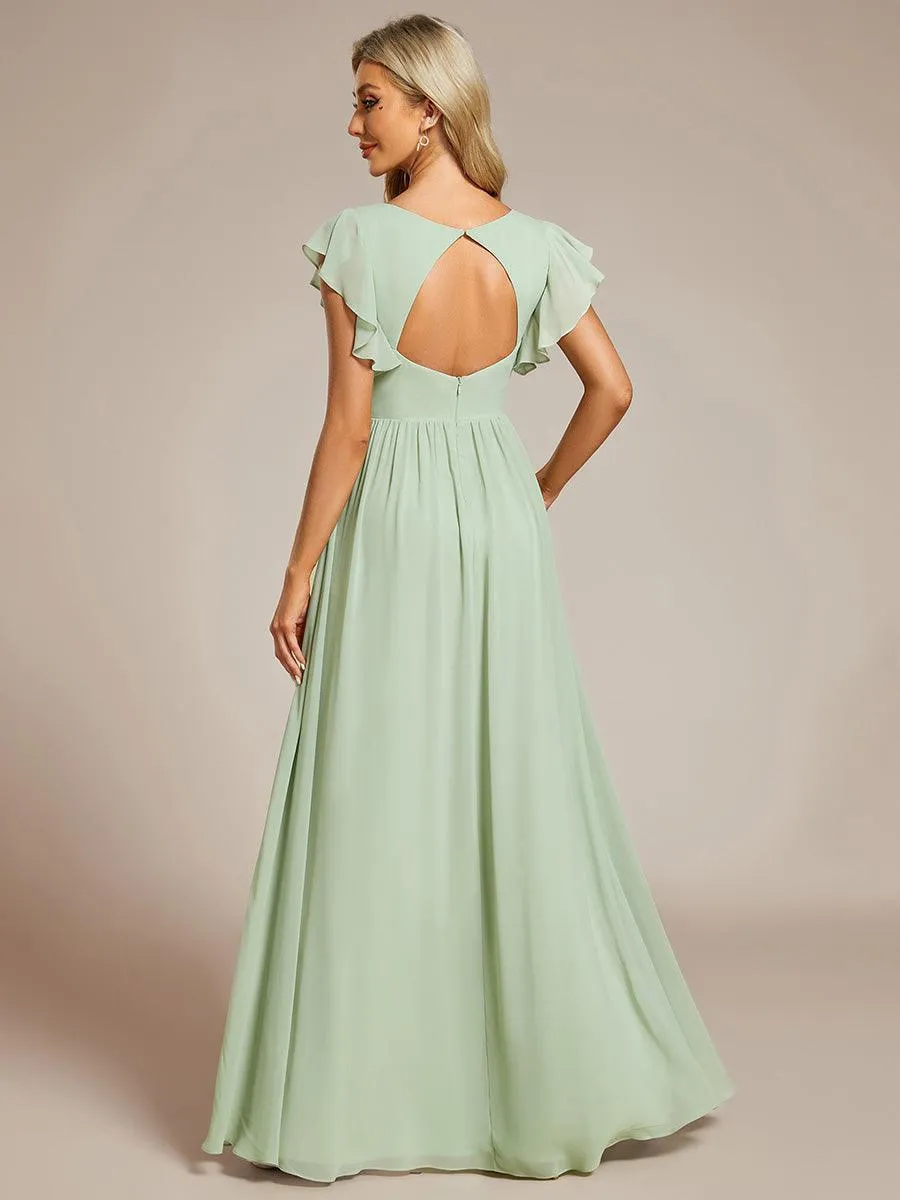 Robe de demoiselle d'honneur personnalisée à manches volantées et dos creux