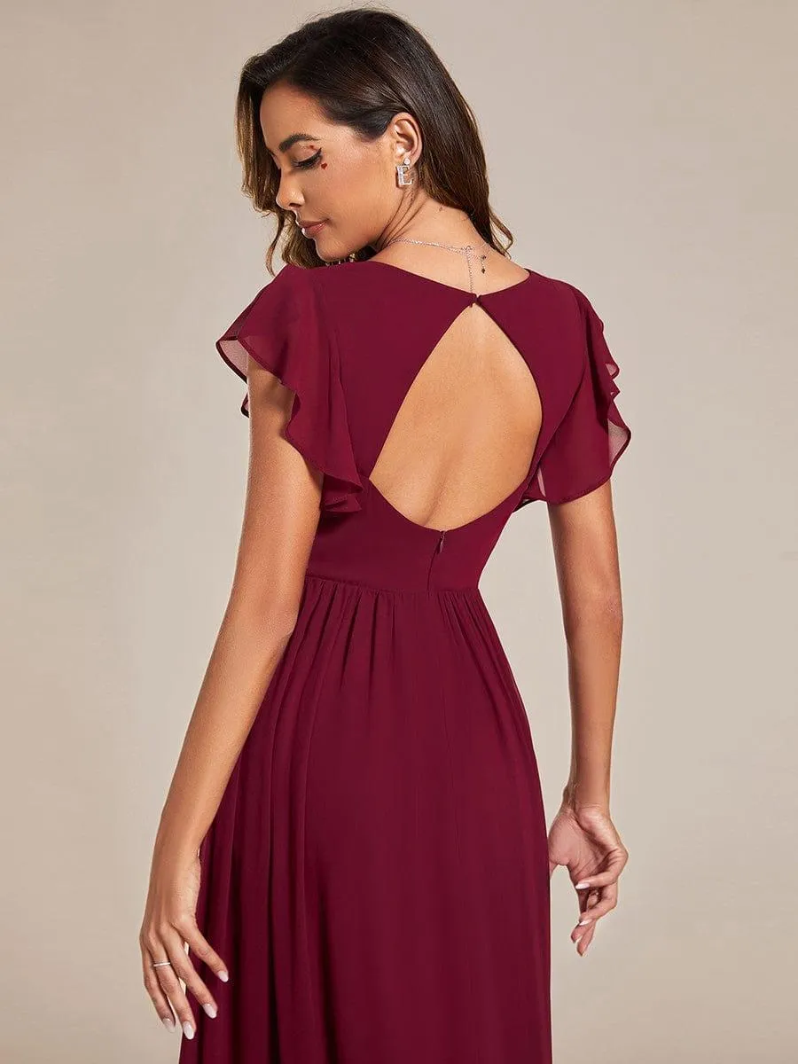Robe de demoiselle d'honneur personnalisée à manches volantées et dos creux