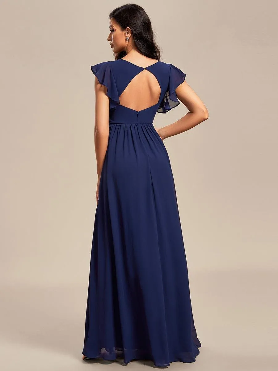 Robe de demoiselle d'honneur personnalisée à manches volantées et dos creux