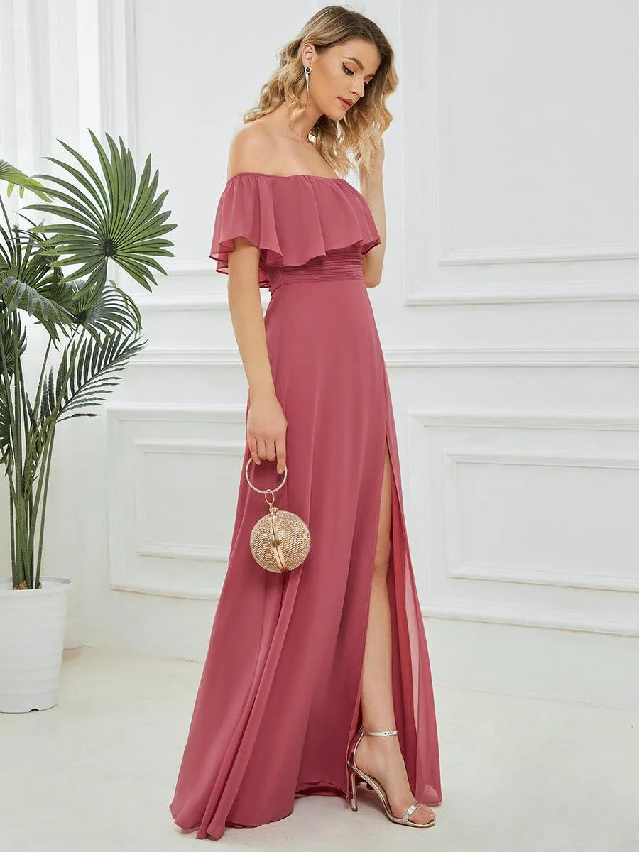 Robe Demoiselle d'Honneur belle Longue Fendue à épaules Dénudées
