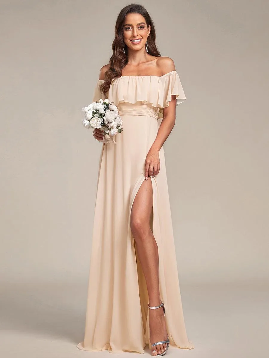 Robe Demoiselle d'Honneur belle Longue Fendue à épaules Dénudées