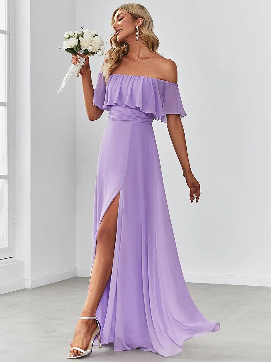 Robe Demoiselle d'Honneur belle Longue Fendue à épaules Dénudées