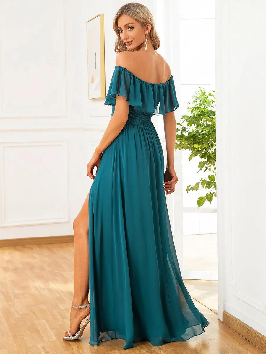 Robe Demoiselle d'Honneur belle Longue Fendue à épaules Dénudées