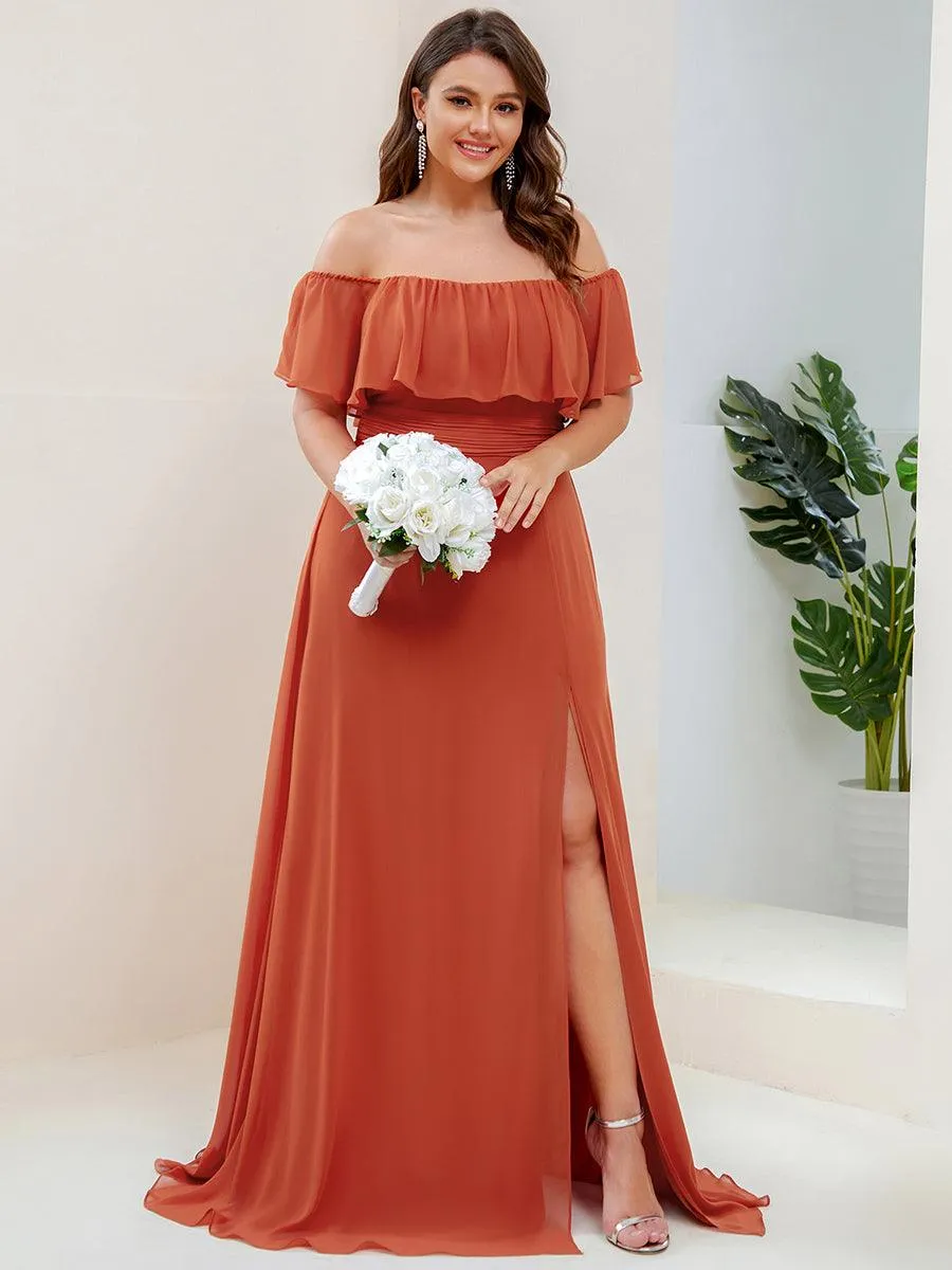 Robe Demoiselle d'Honneur belle Longue Fendue à épaules Dénudées