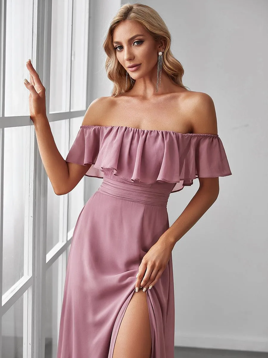Robe Demoiselle d'Honneur belle Longue Fendue à épaules Dénudées