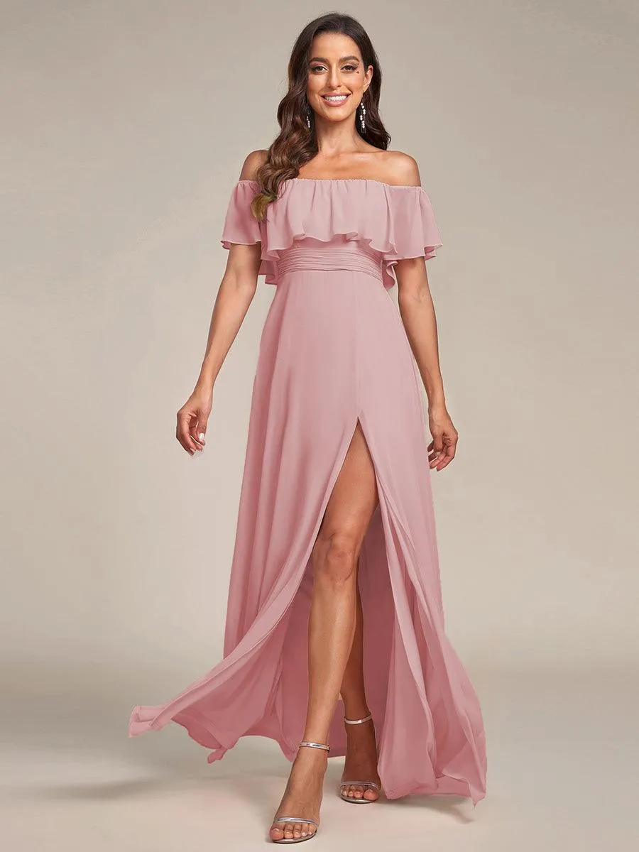 Robe Demoiselle d'Honneur belle Longue Fendue à épaules Dénudées
