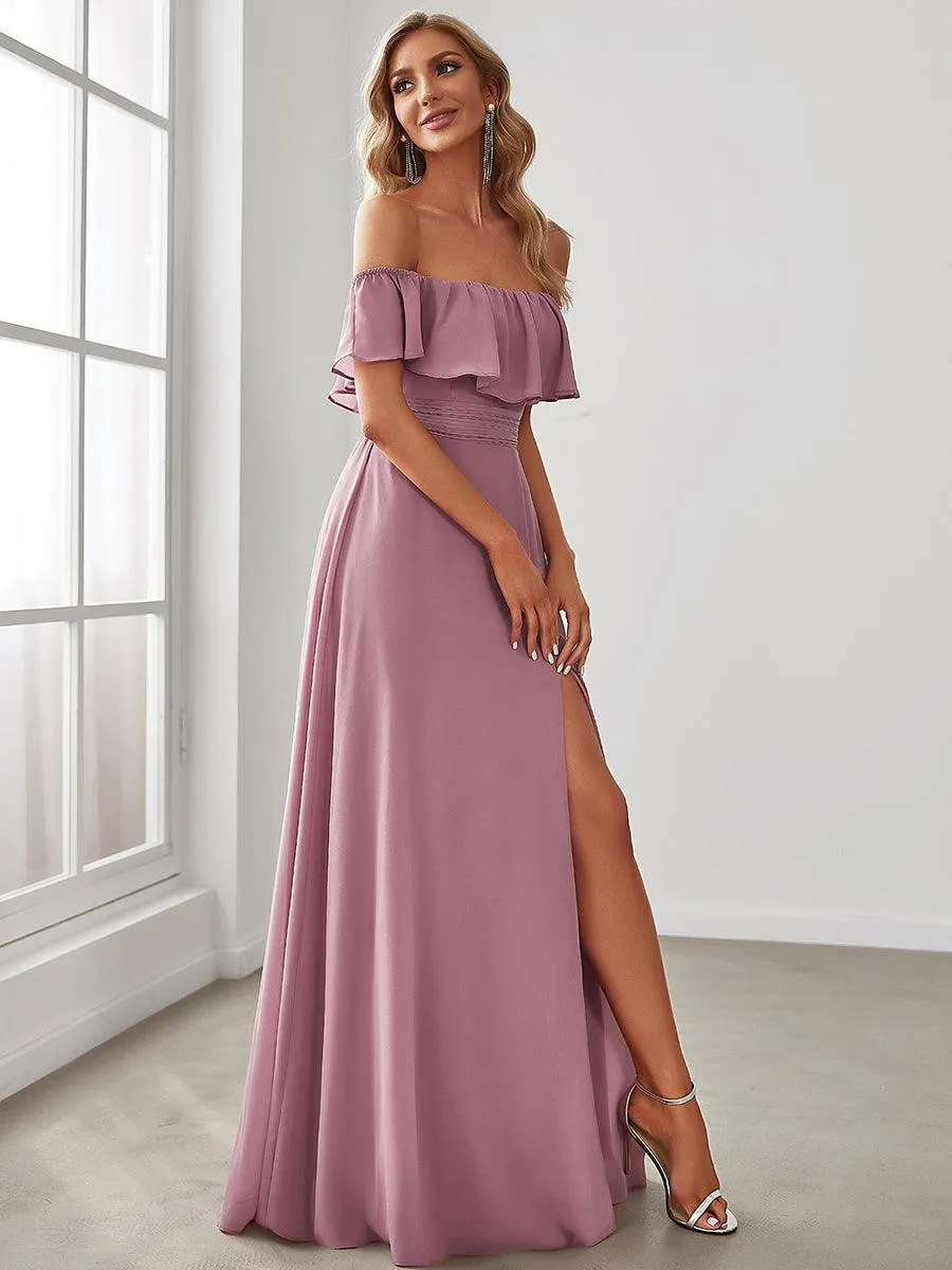 Robe Demoiselle d'Honneur belle Longue Fendue à épaules Dénudées