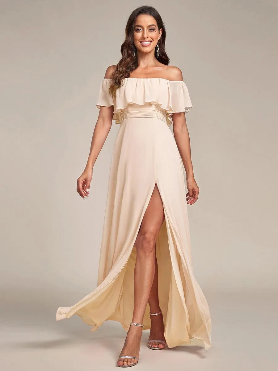 Robe Demoiselle d'Honneur belle Longue Fendue à épaules Dénudées