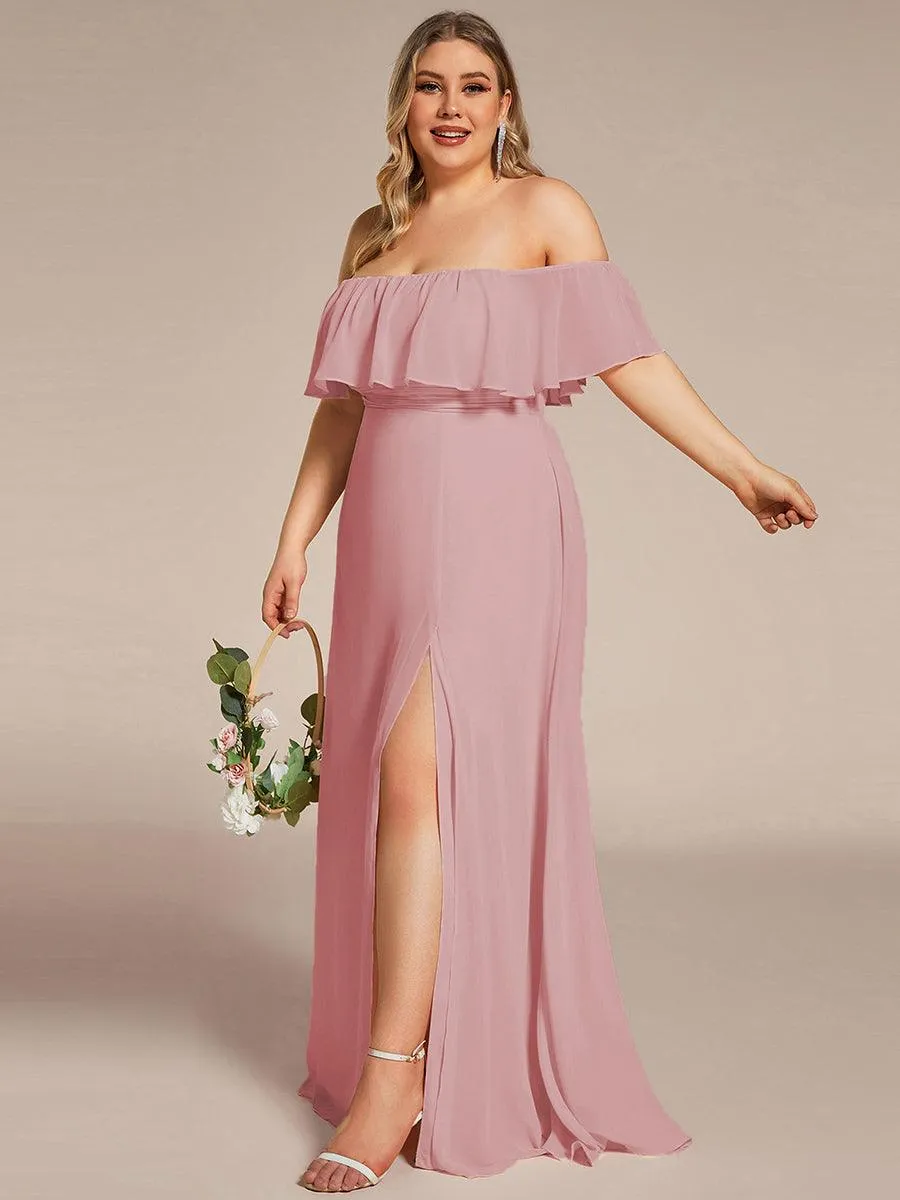 Robe Demoiselle d'Honneur belle Longue Fendue à épaules Dénudées