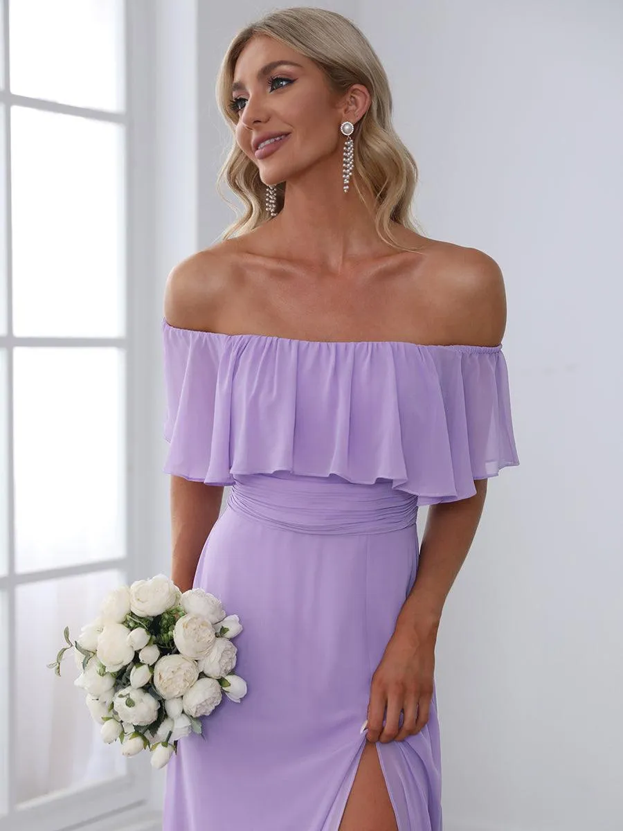 Robe Demoiselle d'Honneur belle Longue Fendue à épaules Dénudées