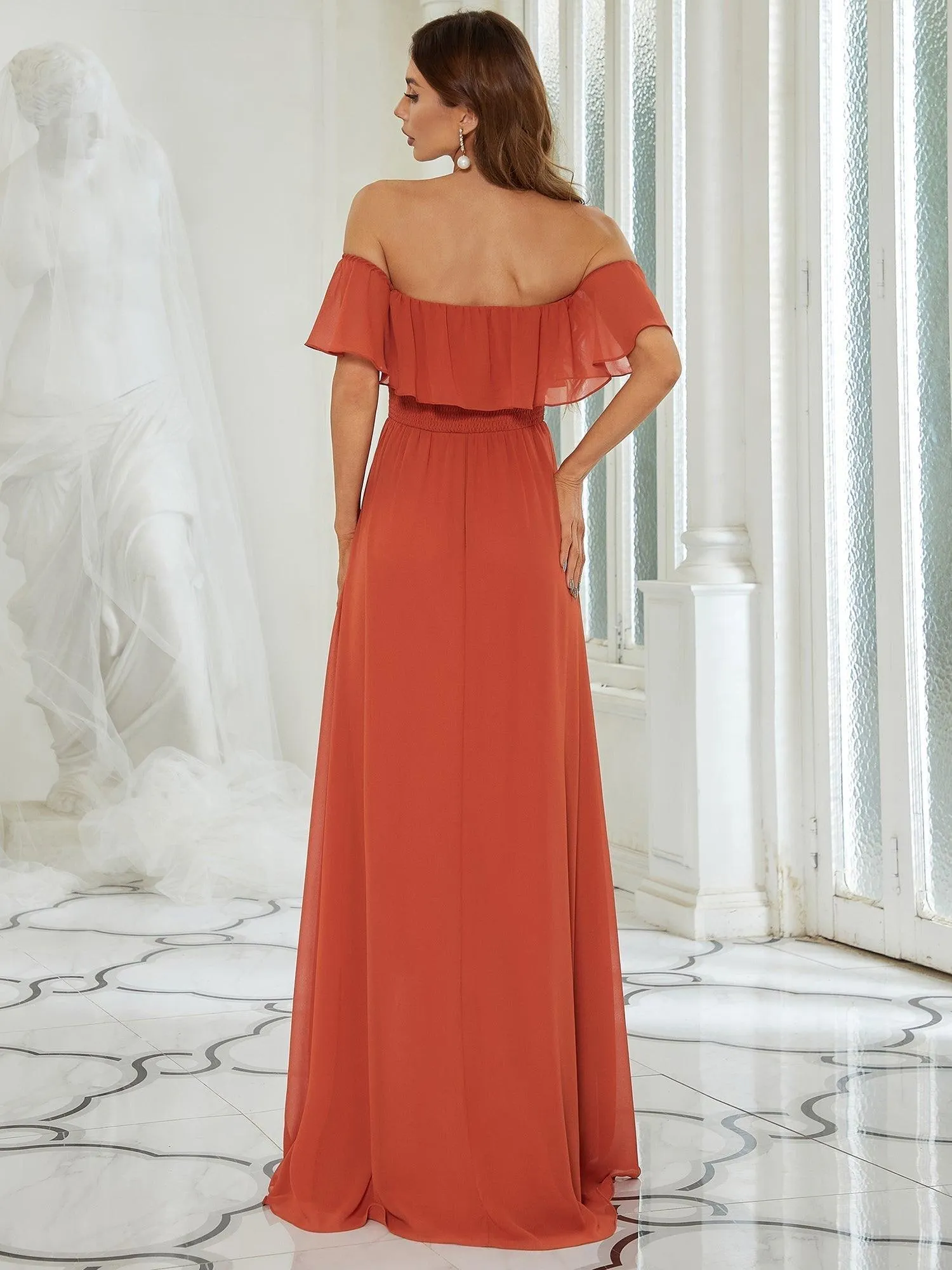 Robe Demoiselle d'Honneur belle Longue Fendue à épaules Dénudées