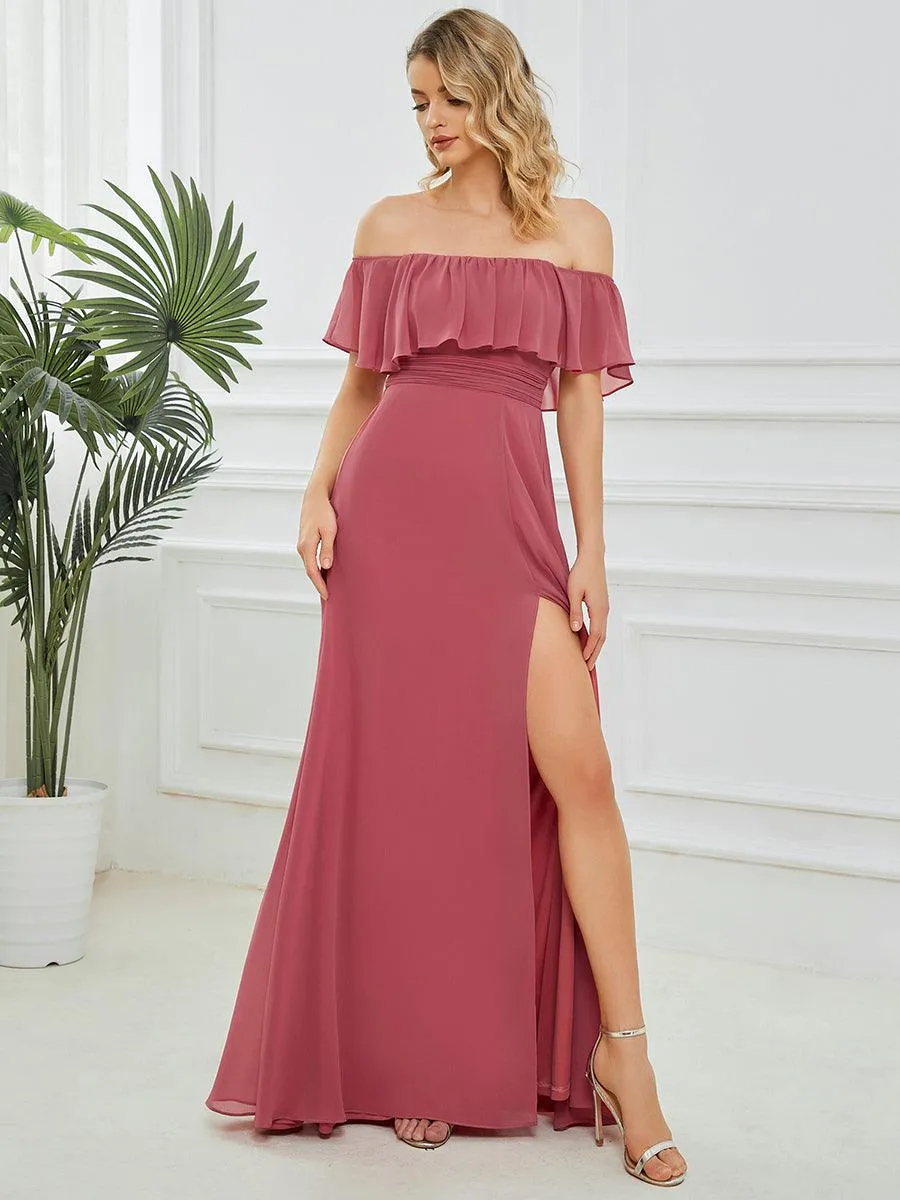 Robe Demoiselle d'Honneur belle Longue Fendue à épaules Dénudées