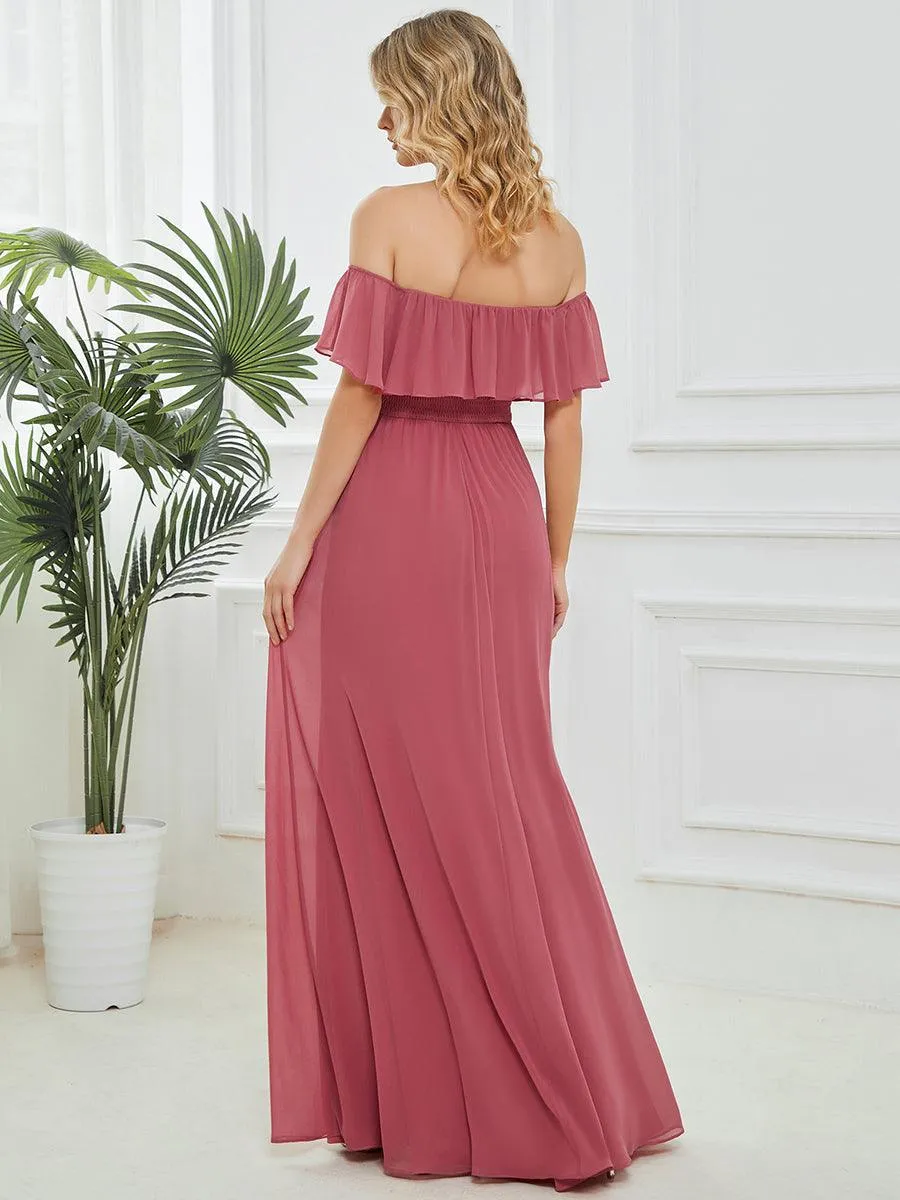 Robe Demoiselle d'Honneur belle Longue Fendue à épaules Dénudées