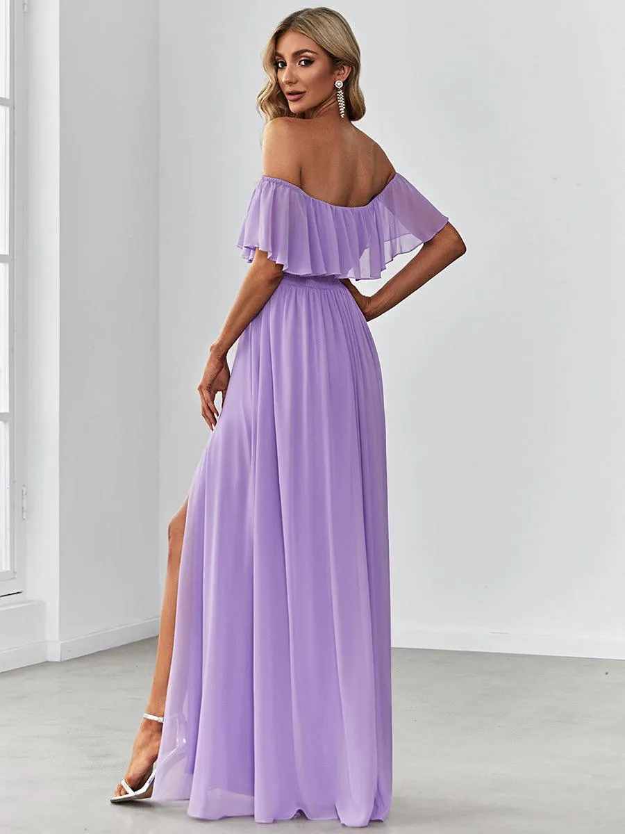 Robe Demoiselle d'Honneur belle Longue Fendue à épaules Dénudées