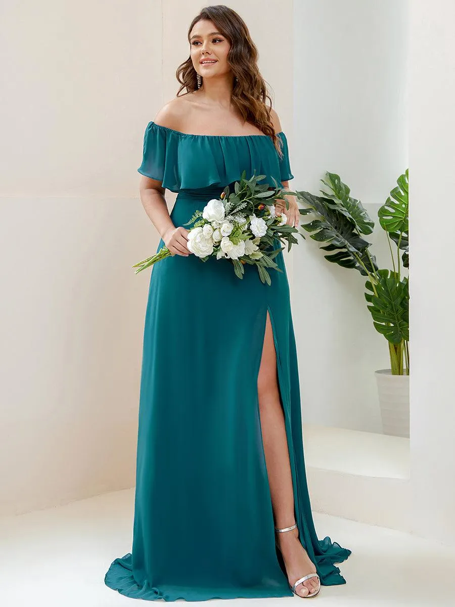 Robe Demoiselle d'Honneur belle Longue Fendue à épaules Dénudées
