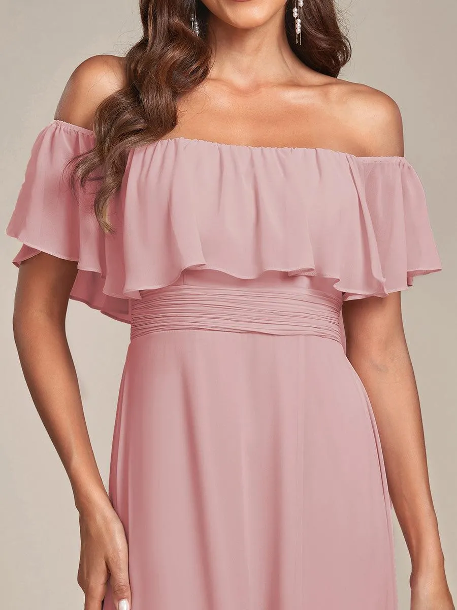 Robe Demoiselle d'Honneur belle Longue Fendue à épaules Dénudées