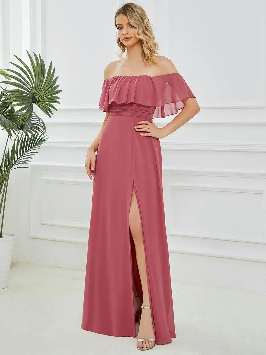 Robe Demoiselle d'Honneur belle Longue Fendue à épaules Dénudées