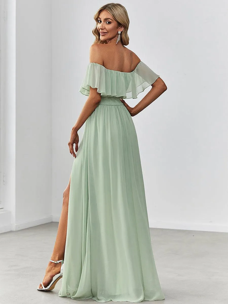 Robe Demoiselle d'Honneur belle Longue Fendue à épaules Dénudées