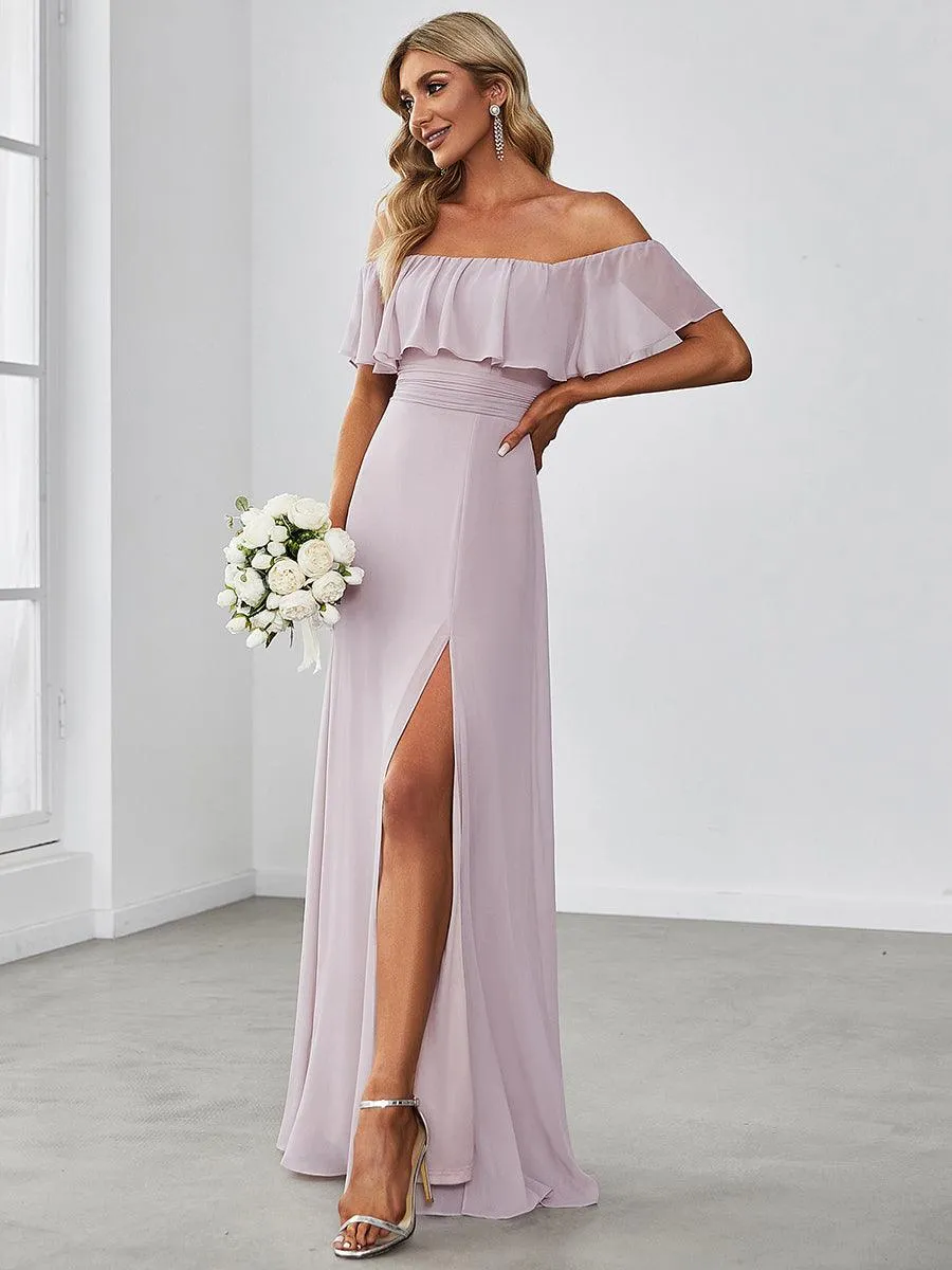 Robe Demoiselle d'Honneur belle Longue Fendue à épaules Dénudées