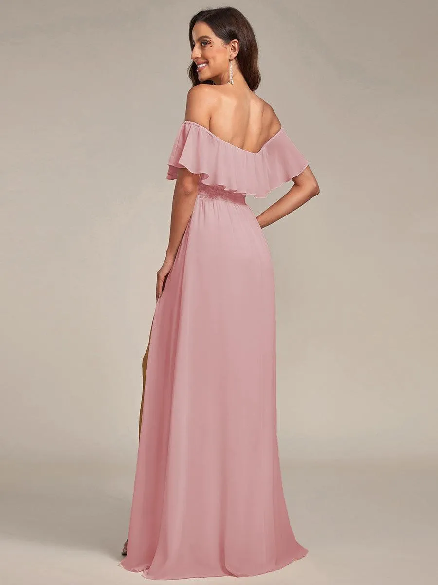 Robe Demoiselle d'Honneur belle Longue Fendue à épaules Dénudées