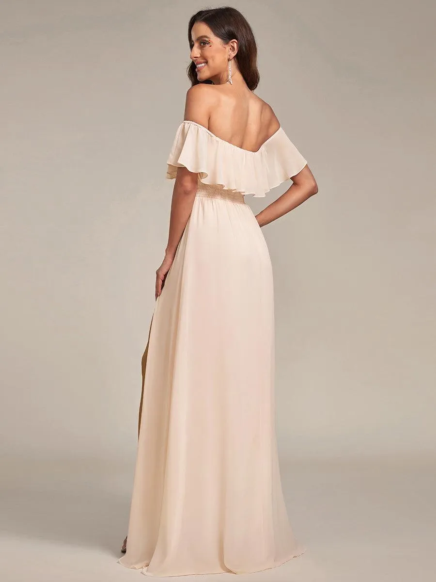 Robe Demoiselle d'Honneur belle Longue Fendue à épaules Dénudées