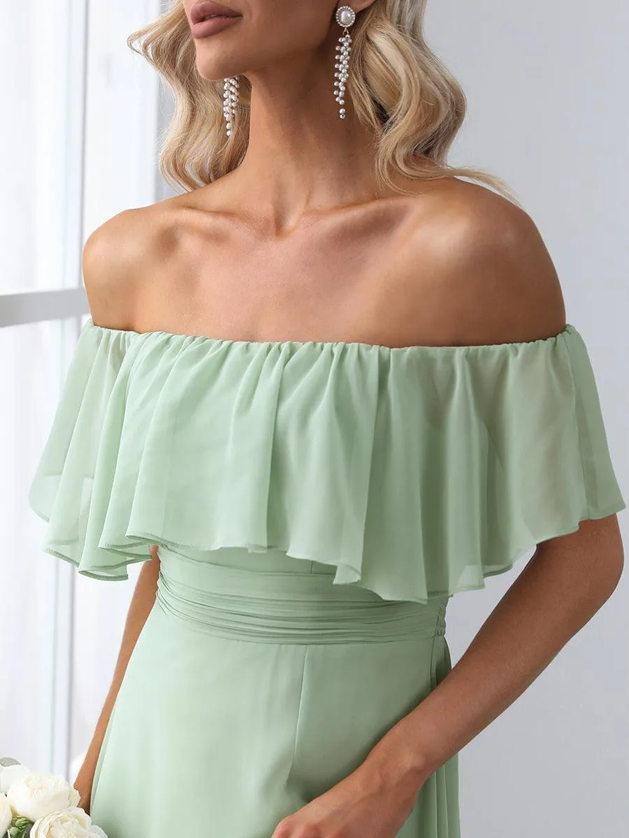 Robe Demoiselle d'Honneur belle Longue Fendue à épaules Dénudées