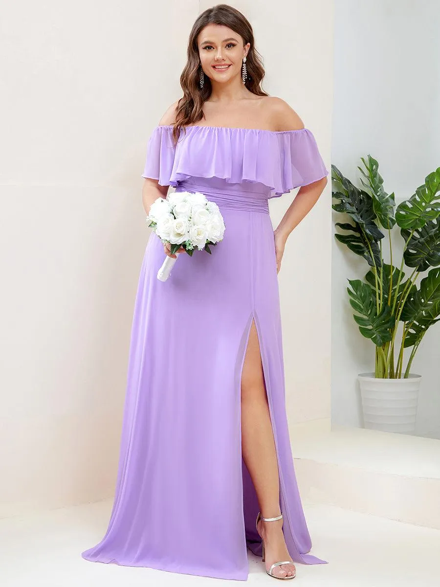 Robe Demoiselle d'Honneur belle Longue Fendue à épaules Dénudées
