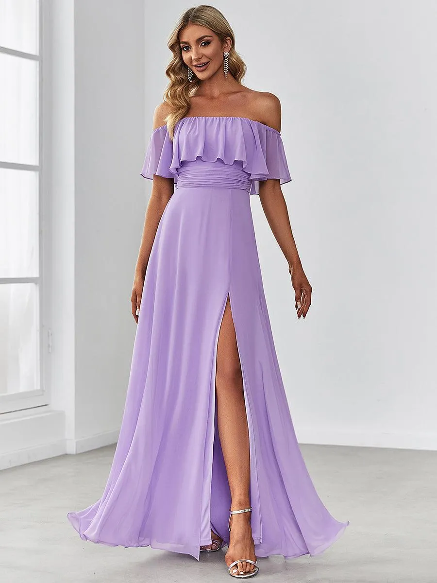 Robe Demoiselle d'Honneur belle Longue Fendue à épaules Dénudées