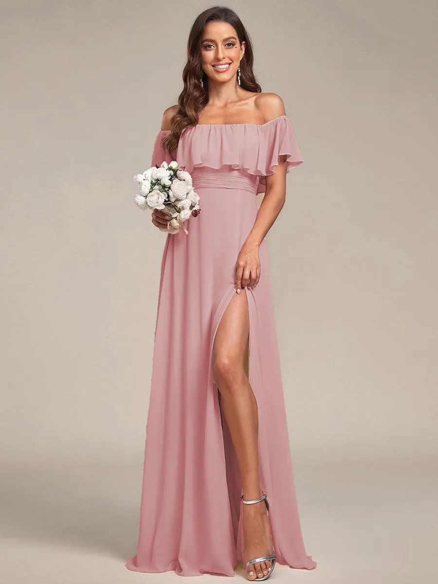 Robe Demoiselle d'Honneur belle Longue Fendue à épaules Dénudées