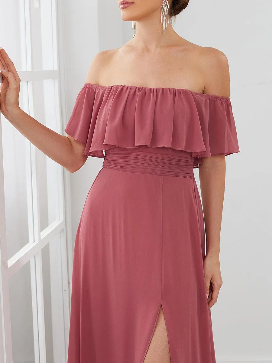 Robe Demoiselle d'Honneur belle Longue Fendue à épaules Dénudées