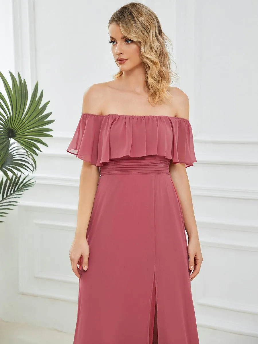 Robe Demoiselle d'Honneur belle Longue Fendue à épaules Dénudées