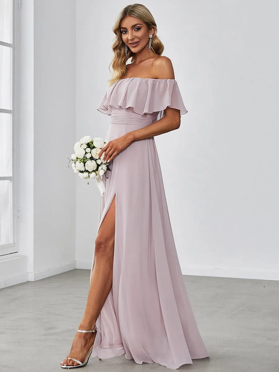 Robe Demoiselle d'Honneur belle Longue Fendue à épaules Dénudées