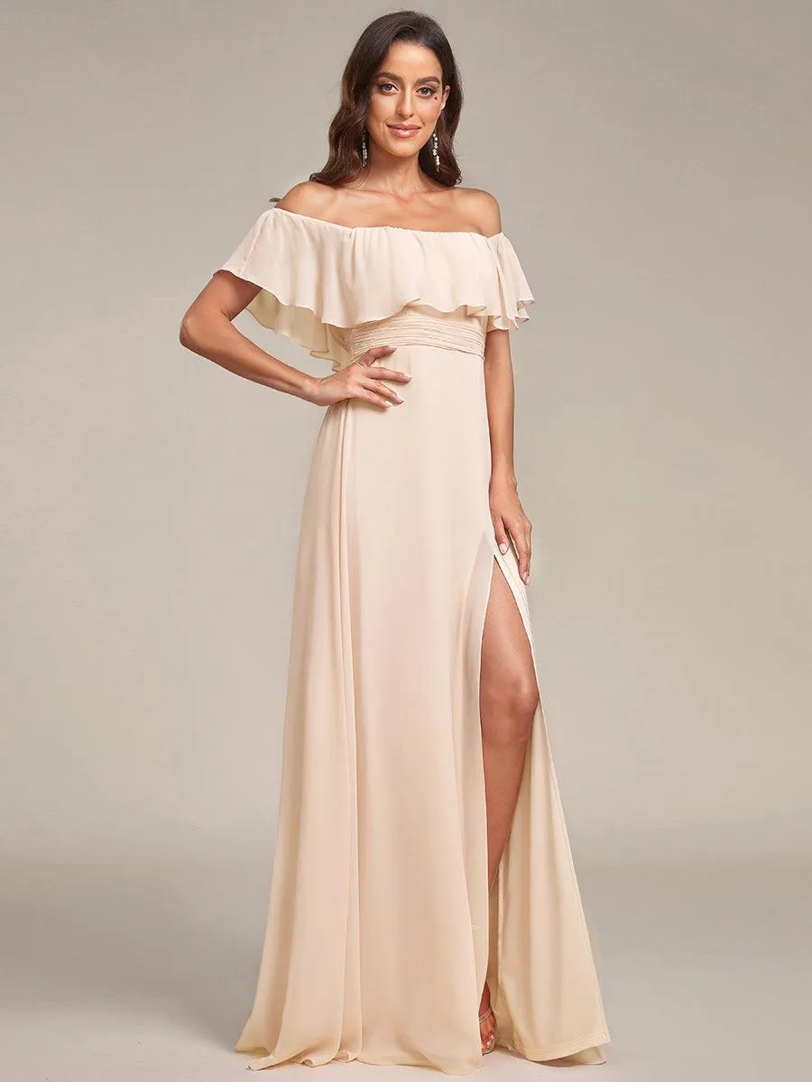 Robe Demoiselle d'Honneur belle Longue Fendue à épaules Dénudées