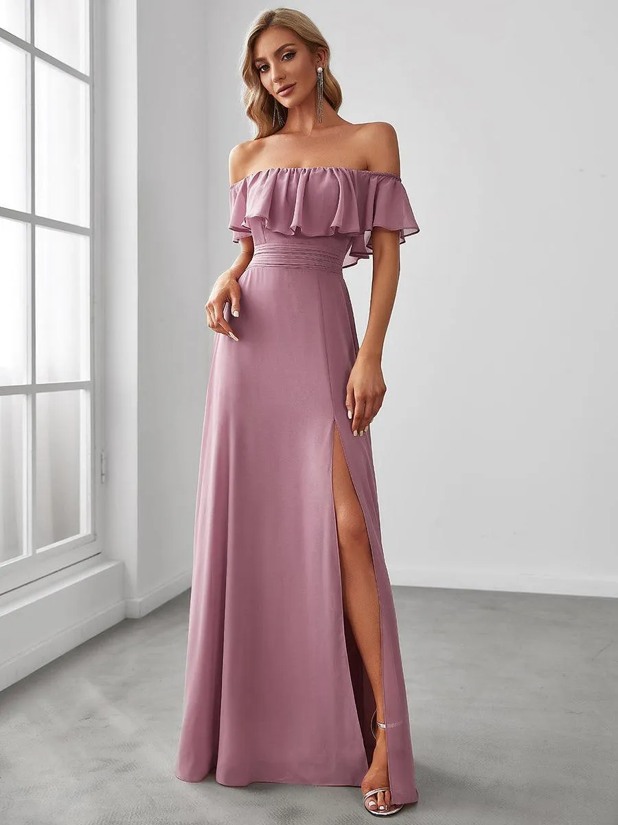 Robe Demoiselle d'Honneur belle Longue Fendue à épaules Dénudées