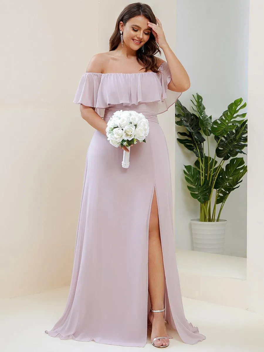 Robe Demoiselle d'Honneur belle Longue Fendue à épaules Dénudées